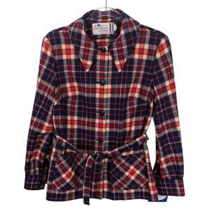 Pendleton Knockabouts 1960s Plaid Wool Shirt Blazer Red White Blue Made in USA